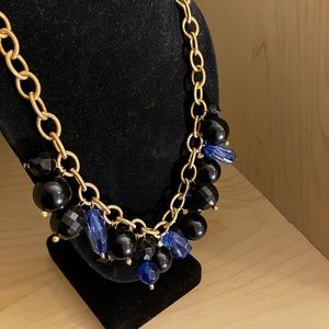 Beautiful Black and Blue Beaded Charms on Gold Link Chain